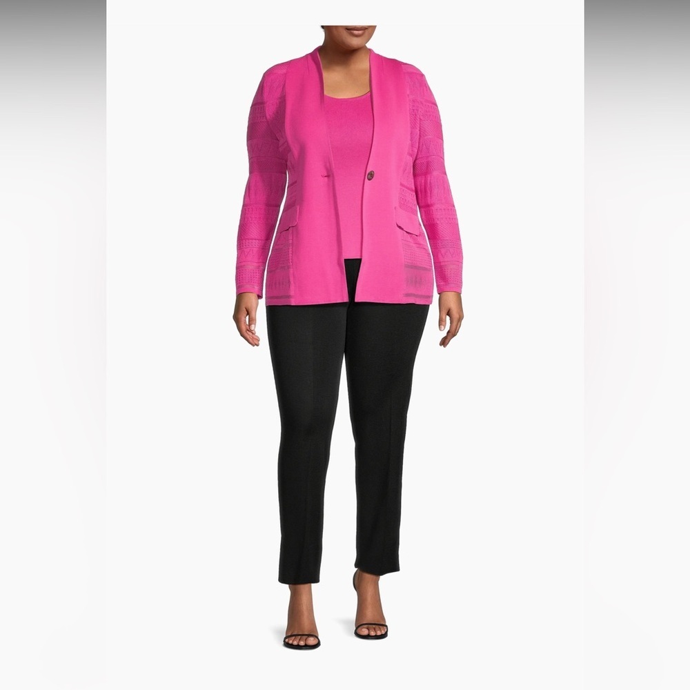 Ming Wang Plus Burnout Single-Button Jacket and Knit Scoopneck Tank